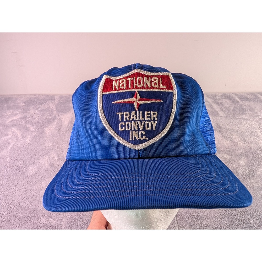Vintage National Trailer Convoy Inc Trucker Hat Blue Mesh Snapback Patch Cap